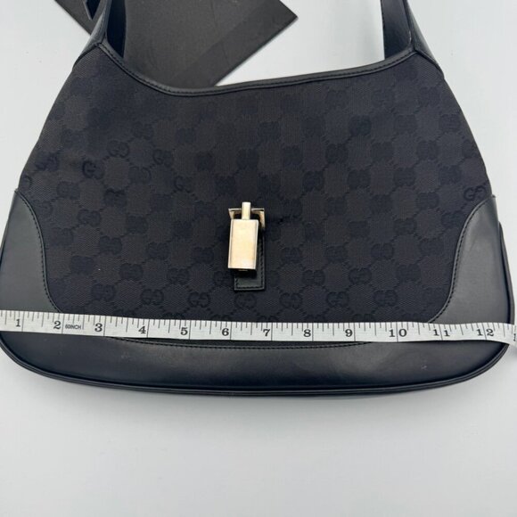 GUCCI JACKIE GG BLACK LEATHER CANVAS SHOULDER BAG - VERY GOOD CONDITION - Picture 7 of 10